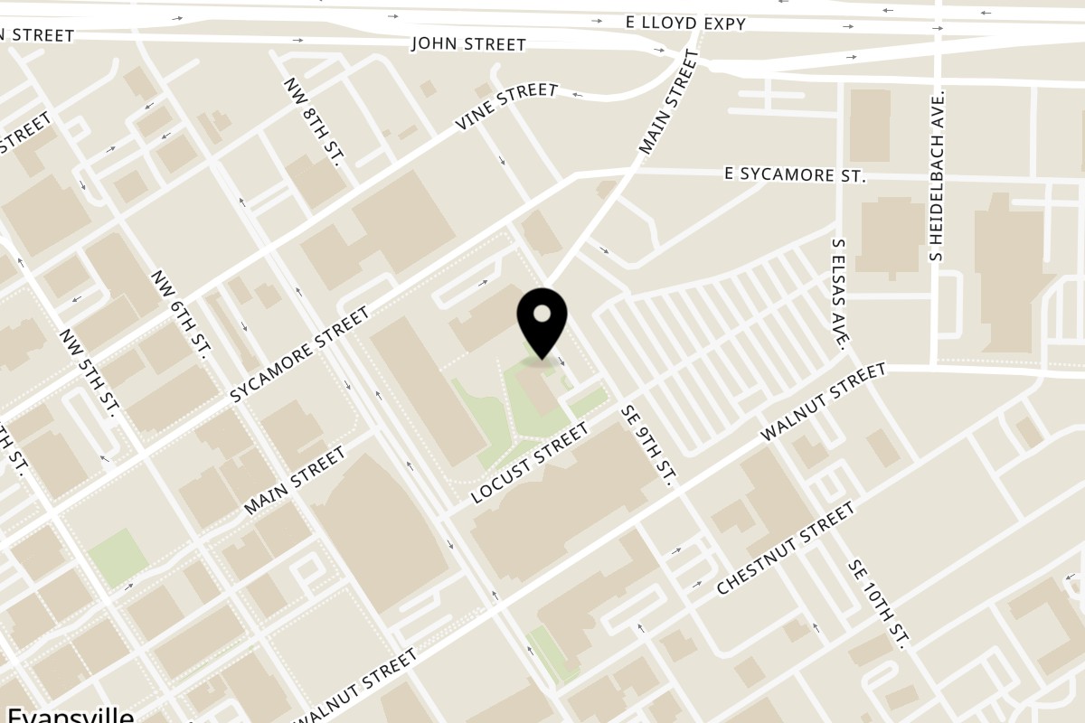 Map showing the location of River's Restaurant & Bar on 1 SE 9th St Ste 1 in Evansville